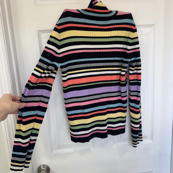 Y2k Women's Jones New York Sport Retro Striped Cotton Turtleneck Sweater - Picture 2 of 6